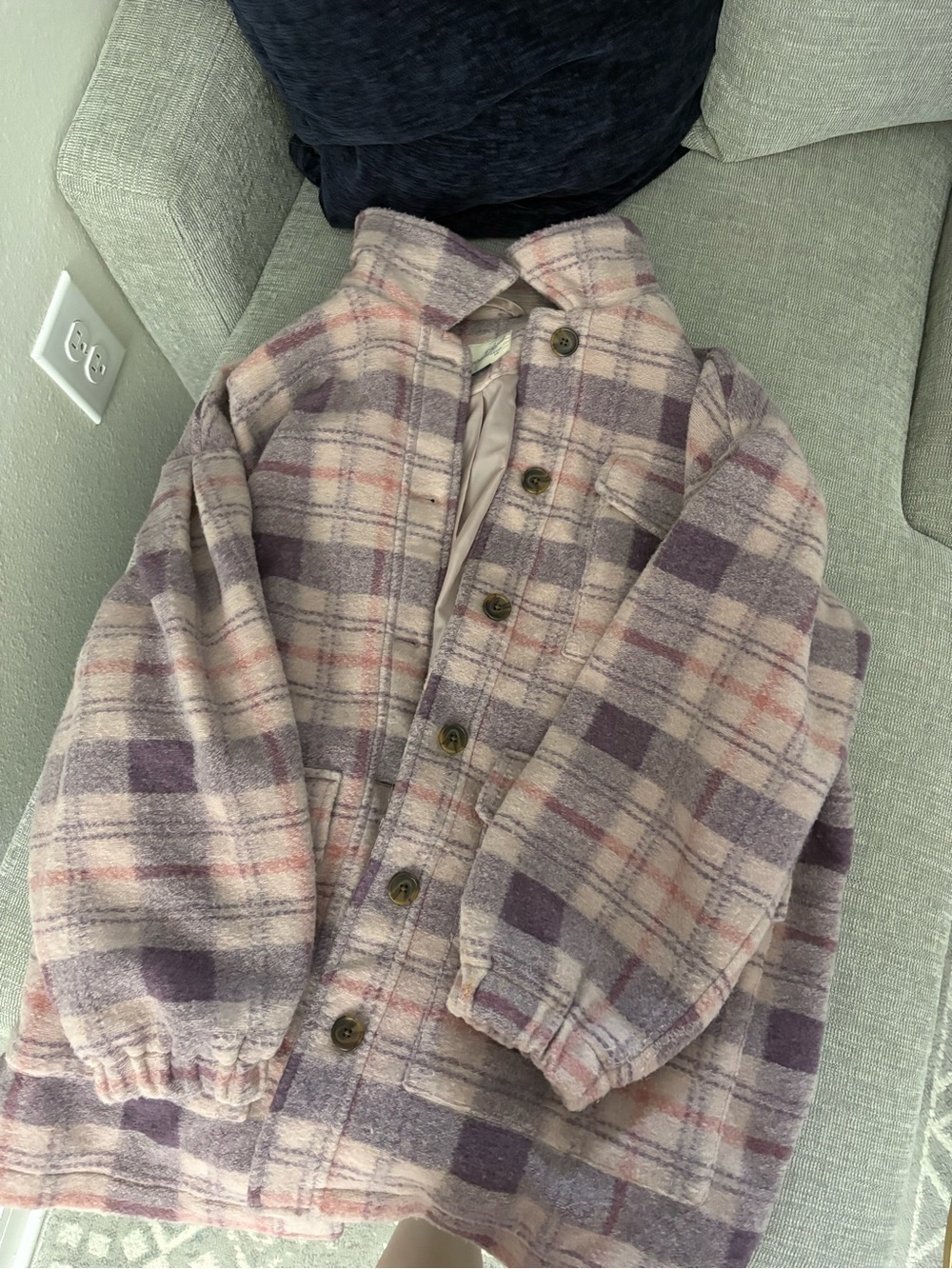 Plaid Button-Front Jacket in Lavender and Pink